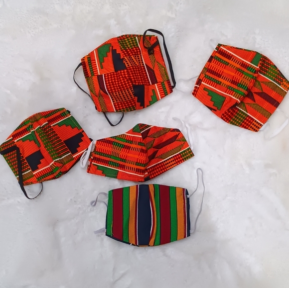 Traditional Kente Ankara African Ethnic Print Handmade Face Mask 4 Large 1 Small - Picture 1 of 5